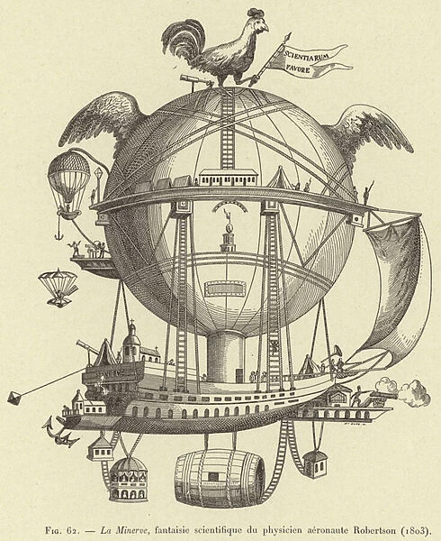 La Minerve, fantaisie scientifique du physicien aeronaute Robertson (1803) (engraving)