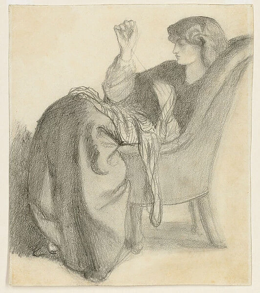 Lachesis: Study of Jane Morris Seated in a Chair Sewing, 1860s (pencil on paper)