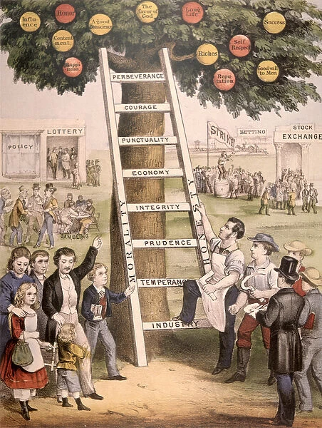 The Ladder of Fortune, to the American Dream, 1875 (colour litho)