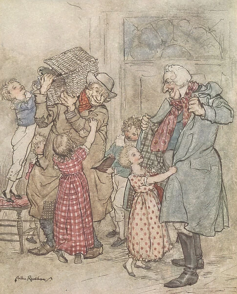 Laden with toys and presents, 1915 (colour litho)