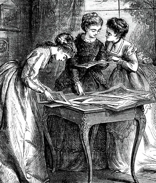 Ladies examining a portfolio, 1850