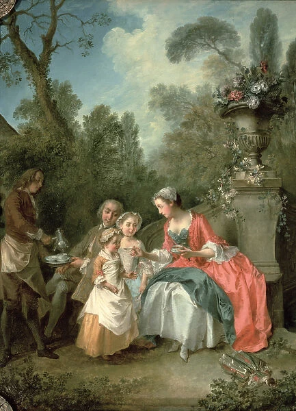 A lady and a gentleman in the Garden with two children c