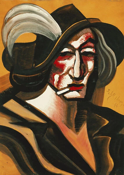 Lady with Hat; Dame mit Hut, (gouache on paper)