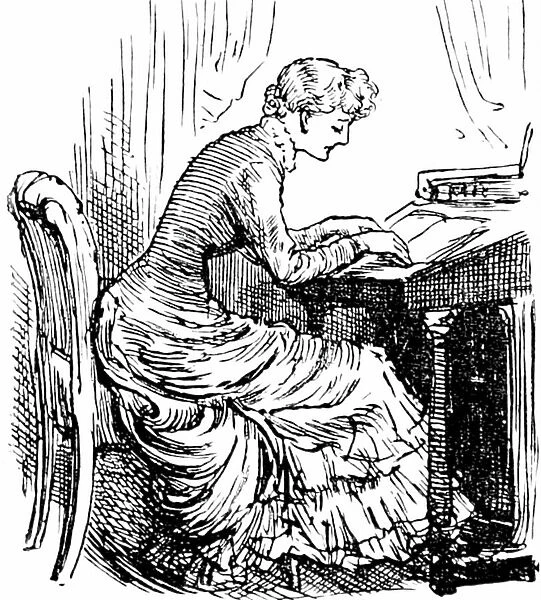 A lady making up her household accounts, 1850