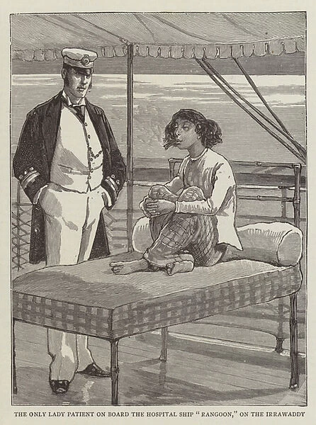 The Only Lady Patient on Board the Hospital Ship 'Rangoon', on the Irrawaddy (engraving)