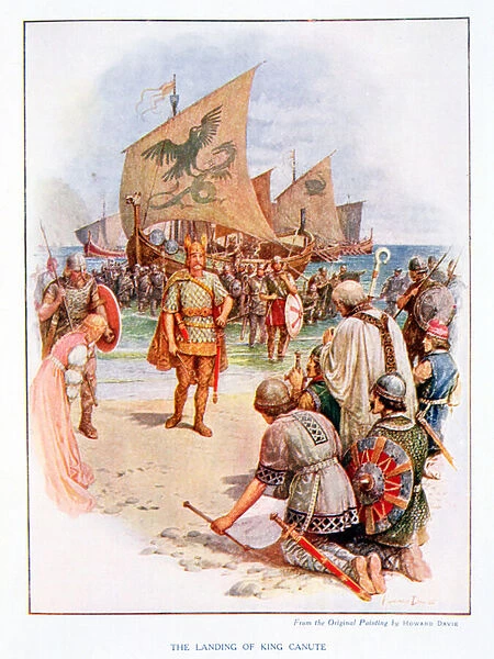 The Landing of King Canute, illustration from Stories of Royal Children from English History, by Doris Ashley, published by Raphael Tuck, 1920 (colour litho)