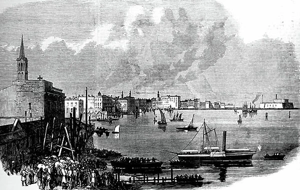 Landing the shore end of the Alexandria Malta submarine telegraph cable at Alexandria, 1868