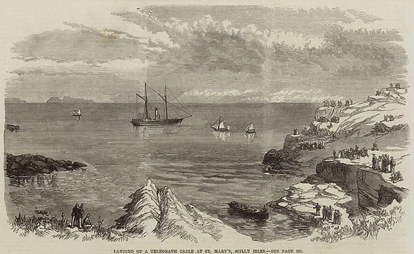 Landing of a Telegraph Cable at St Mary s, Scilly Isles (engraving)