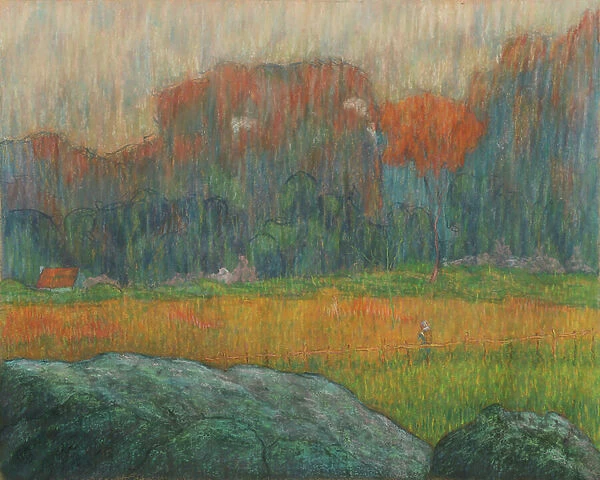 Landscape with Figure and Houses, c. 1891 (pastel)