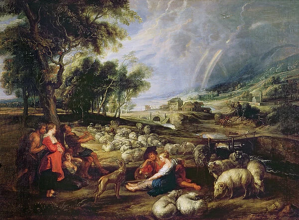Landscape with a Rainbow (oil on canvas)
