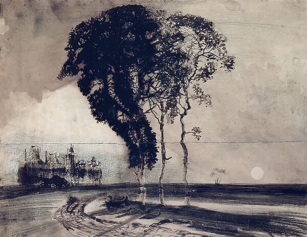 Landscape with Three Trees, 1850 (charcoal, pen & india ink and wash on paper)