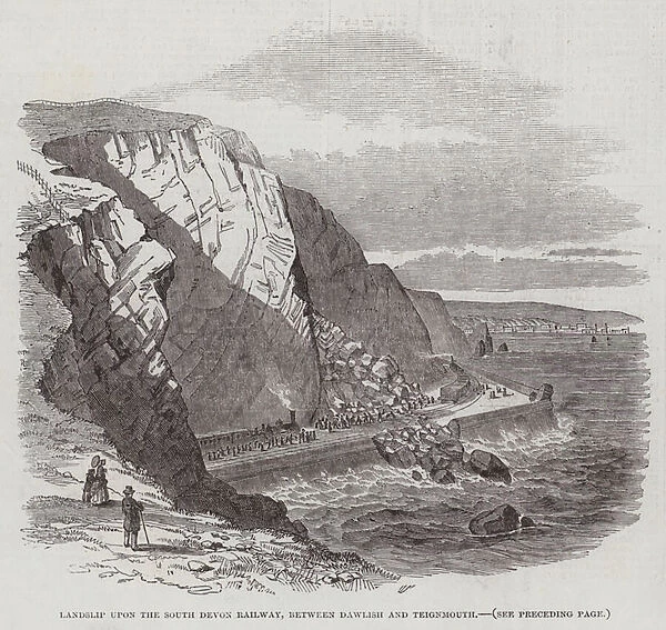 Landslip upon the South Devon Railway, between Dawlish and Teignmouth (engraving)