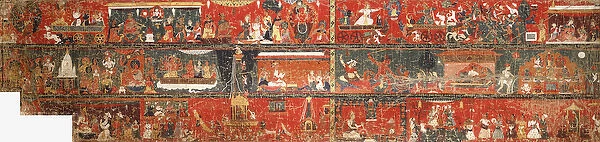 A large Nepalese historical painting representing a version of the legend of Red