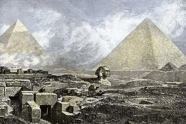 Large pyramid and Sphinx near Giza, 19th century