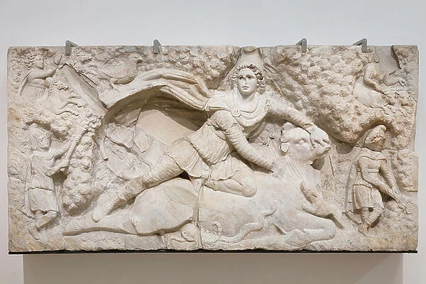 Large relief of Mithras, end of 2nd century AD, marble, National Roman Museum at the Baths of Diocletian, Rome, Italy