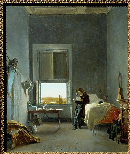 L'artiste dans sa chambre a la villa Medicis. Peinture de Jules Louis Philippe Coignet (1798- 1860), 1817. Huile sur toile. Cleveland, Museum Of Art