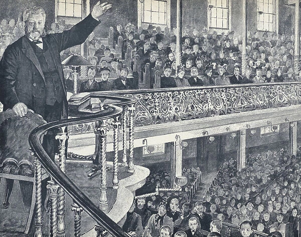 The Late C H Spurgeon Preaching in the Metropolitan Tabernacle (litho)
