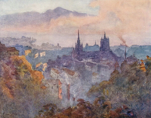 Lausanne from the Signal (colour litho)