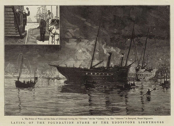 Laying of the Foundation Stone of the Eddystone Lighthouse (engraving)
