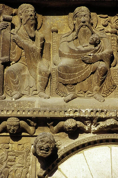 Lazarus in Abraham's womb. Frieze (detail) of the 12th century (sculpture)