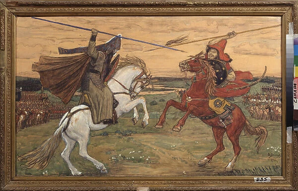 Le duel d Alexandre Peresvet et le tatar Chelibey (ou Chelubey, Temir Mourza (Temir-Mourza) dans la plaine de Koulikovo en 1380, pendant la bataille entre les russes et la Horde d