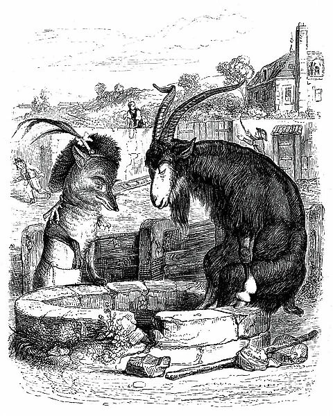 Le fox et le goat: fable de La Fontaine illustrated by Grandville