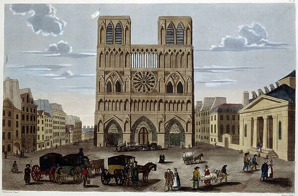 Le parvis de Notre Dame - in 'Vues de Paris'by Courvoisier, 1827