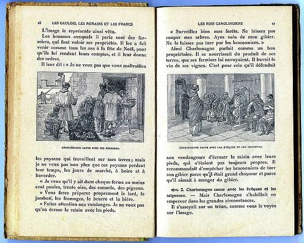 Le Petit Lavisse - double page illustrated from Le Petit Lavisse (book of History of France) beg 20th century (engraving)