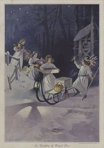 Le Postillon du Nouvel An (The New Year Postman) (colour litho)