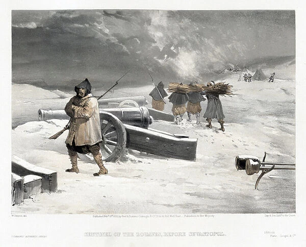 Le sentinelle des zouaves pres de Sebastopol (The Sentinel of the Zouaves Near Sevastopol). Durant la guerre de Crimee (1853-1856), le siege de Sebastopol (1854-1855), scene d hiver