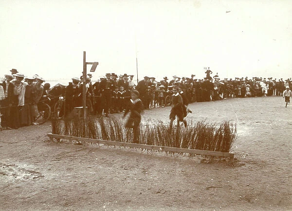 Le Treport, Seine Maritime (76): On the embankment, obstacle race for children, 1900