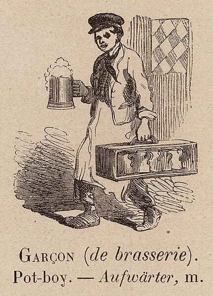 Le Vocabulaire Illustre: Garcon (de brasserie); Pot-boy; Aufwarter (engraving)