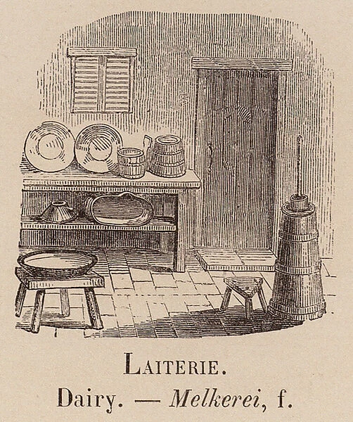 Le Vocabulaire Illustre: Laiterie; Dairy; Melkerei (engraving)
