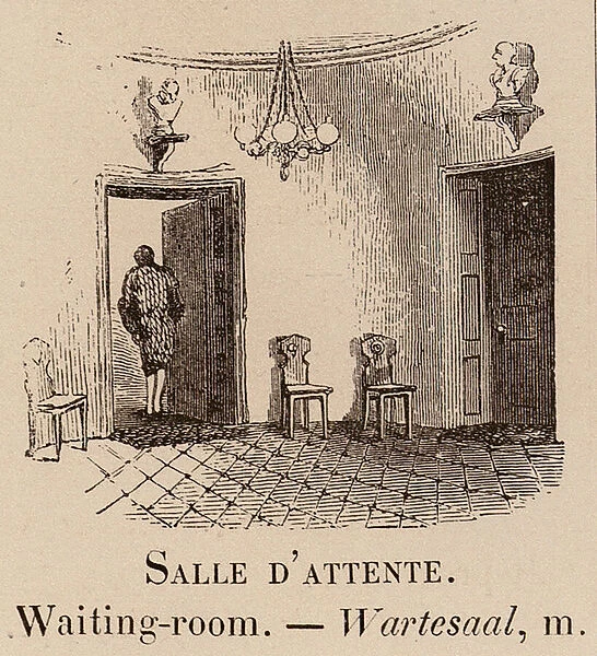 Le Vocabulaire Illustre: Salle d attente; Waiting-room; Wartesaal (engraving)