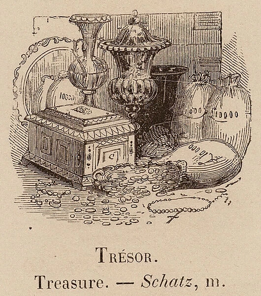 Le Vocabulaire Illustre: Tresor; Treasure; Schatz (engraving)