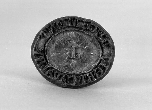Lead seal, 1st Regiment of Madras Light Cavalry, 1816 circa (lead seal, raised in reverse, with wooden handle)