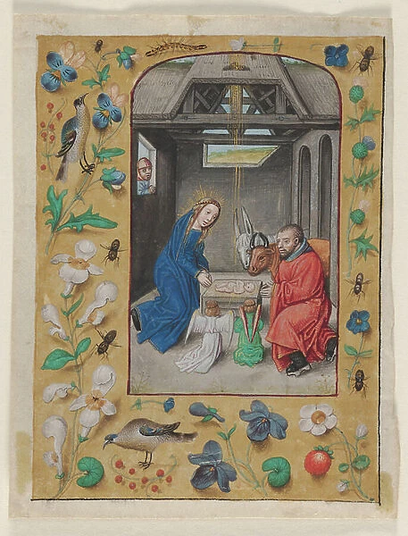 Leaf Excised from a Book of Hours: The Nativity, c. 1480 (ink, tempera and liquid gold on vellum)