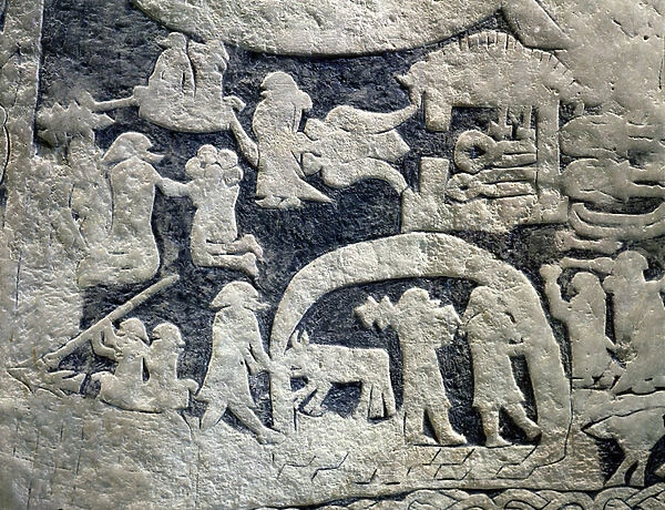 Detail of the legend of Valhalla, from the Isle of Gotland (stone)