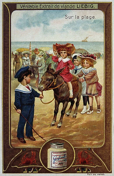 Leibig card depicting French children on the beach 1890