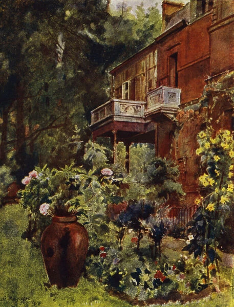 Leighton House, The Studio Balcony, from Garden (colour litho)