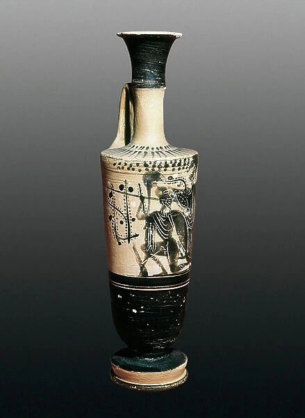 Lekythos decorated with a soldier figure. 5th c.bc (ceramic)