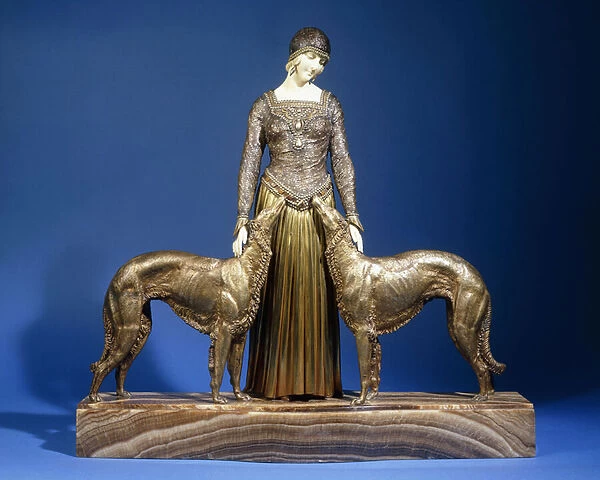 Les Amis de Toujours, c. 1920s (bronze and ivory statuette, gilt and silver cold painted patinas)