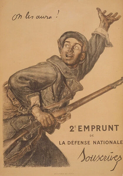 On les aura! 2e Emprunt de la Defense Nationale. Souscrivez, 1916 (colour lithograph)
