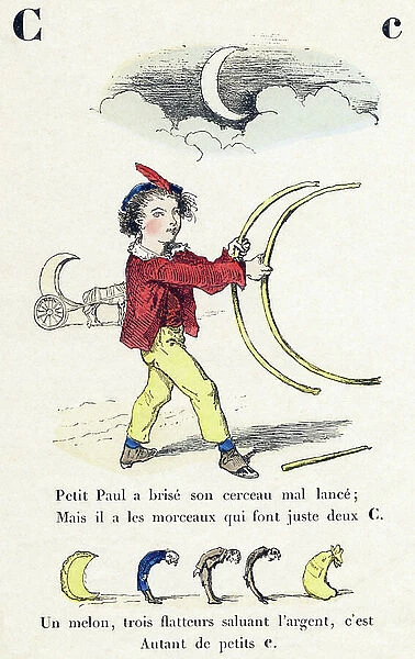 Letter C: Little Paul broke his hoop evil spear; but he has the pieces that make just two C, 1861 (engraving), 1861 (engraving)