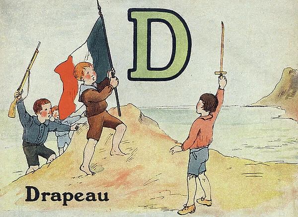 Letter D: Flag. Little French alphabet. Hachette and Cie, publisher, Paris, 1917 (lithograph)