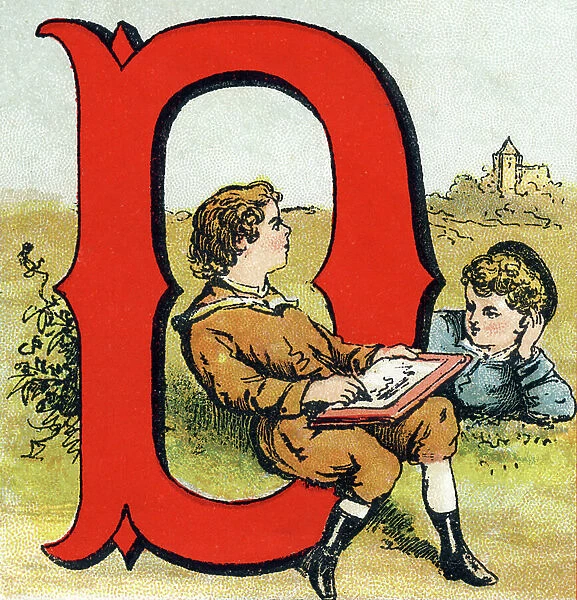 Letter D. A young boy drawing. Engraving (Chromolithography - Chromo) in ' The Great Bebe Alphabet'. Paul Bernardin, bookseller-publisher, Paris, circa 1900. Bibliotheque des Bebes. 12 pages