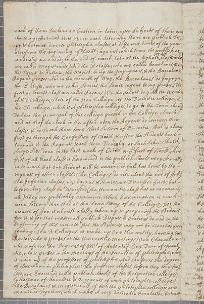 A letter from John Row, a student at St Andrews, to his uncle, 1691 (pen & ink on paper)