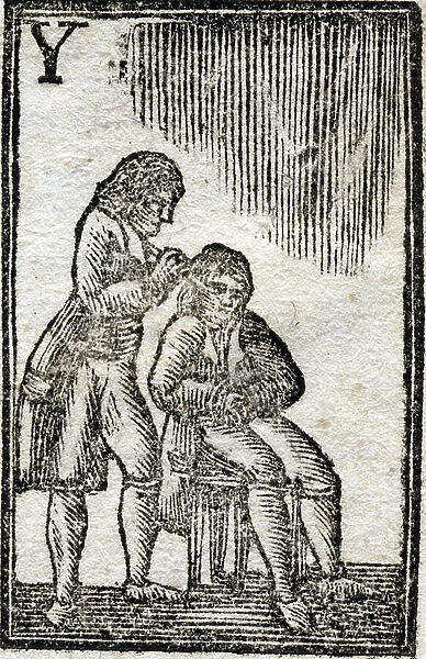 Letter Y Eyes (oculist). Engraving in ' Instructive abecedaire des arts et metiers'. A work in which a child, while having fun, can learn about the most useful Arts to the Society