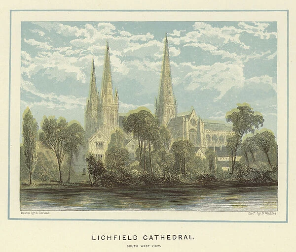 Lichfield Cathedral, south west view (colour litho)