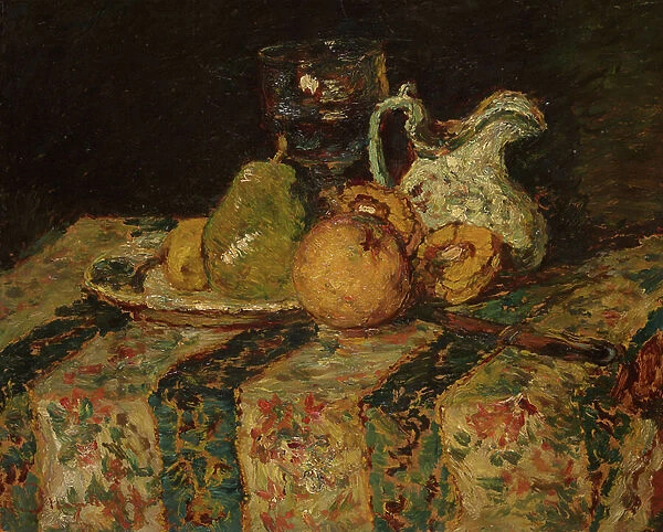 Still Life with Fruit and Wine Jug, 1874 (oil on panel)